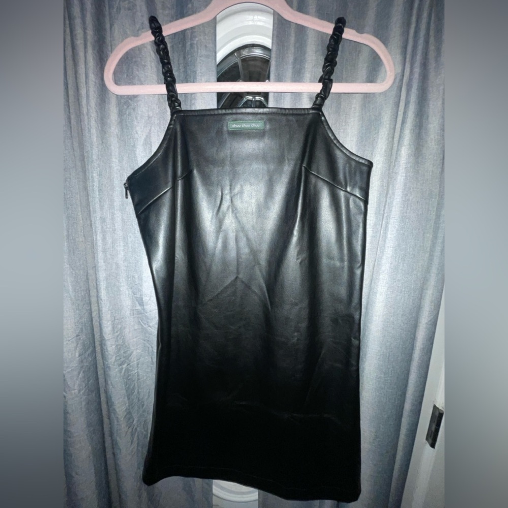 Chuu Faux Leather Slip Dress in Black